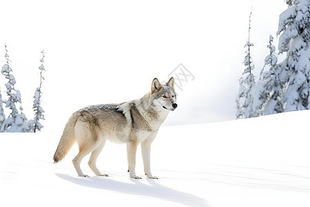 冬雪中前行的狼图片