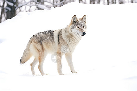 雪地里孤独的狼背景图片
