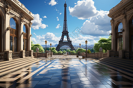 天空下的巴黎铁塔图片