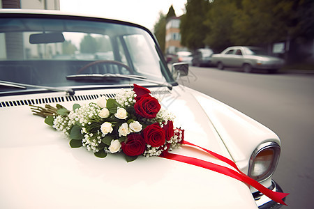 玫瑰装饰的车背景图片