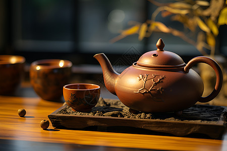 茶台上的茶壶图片