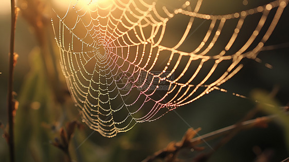 晨光下的蜘蛛网图片