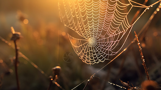 清晨的蜘蛛网图片