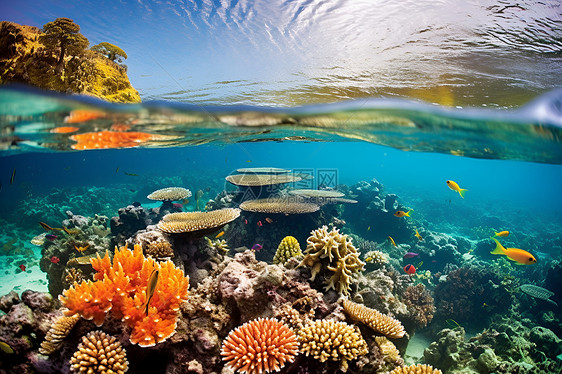 清澈海水中的珊瑚礁图片