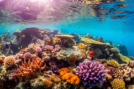 海底绚烂的珊瑚礁背景图片