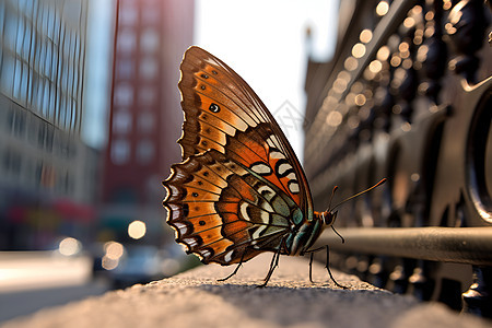 城市繁忙街道与蝴蝶图片