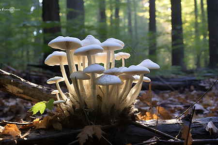 阳光照耀的蘑菇堆图片