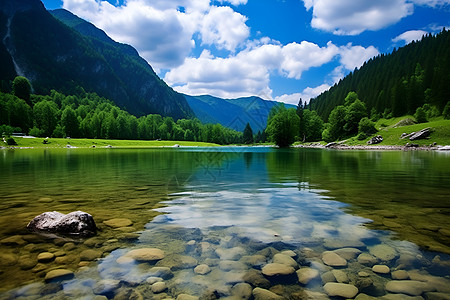 蓝天下的湖水蓝天下的山水背景