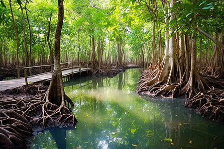 植物根系翠绿的树木背景