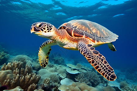 一只海龟游动海龟高清图片