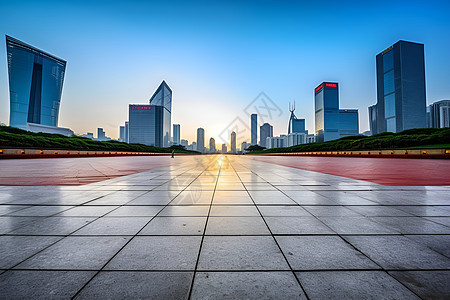 夕阳下的城市街道背景图片