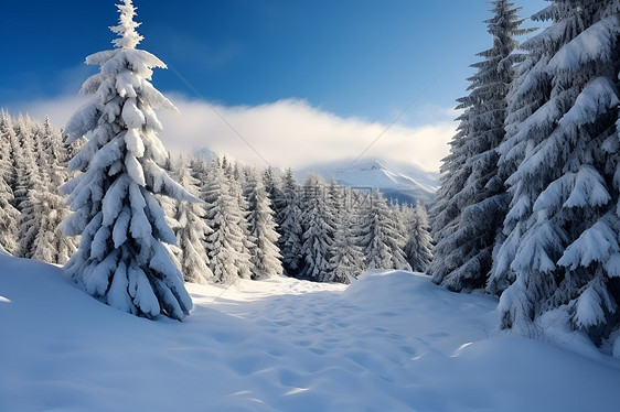 户外白雪覆盖的林间图片