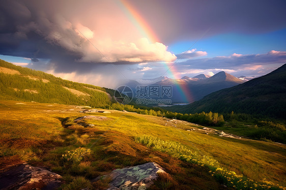 户外天空中的彩虹图片