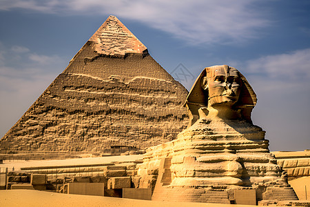 金狮身人面像金字塔与狮身人面像背景
