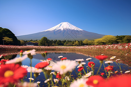 富士山下的花海图片