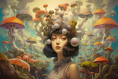 蘑菇云中的美丽女性图片