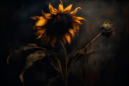 一朵枯萎向日葵背景图片