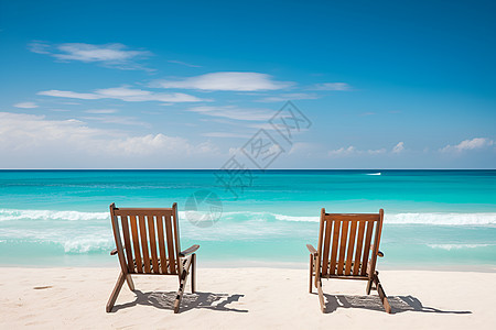 海边休憩的木躺椅背景图片