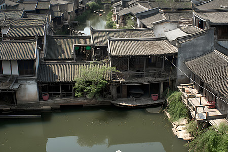 水巷细腻的水墨村庄背景