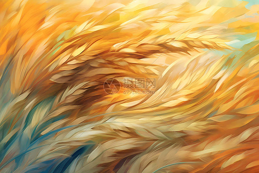 小麦飞舞的油画图片