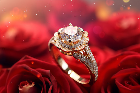 浪漫花海中的钻石戒指背景图片