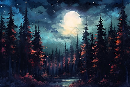 月光下的森林奇境图片