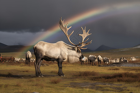 彩虹下的鹿图片