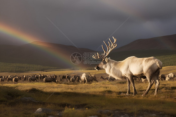 白鹿和彩虹图片
