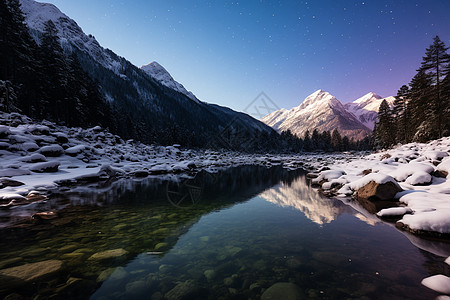 星夜山湖背景图片