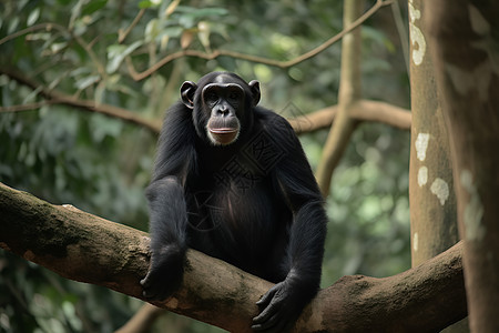 黑猩猩在树枝上坐着图片