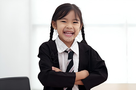 微笑的小女孩穿着商务装图片
