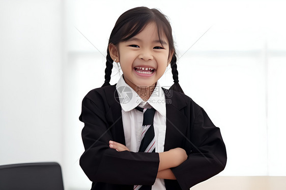 微笑的小女孩穿着商务装图片