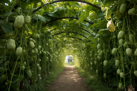 一个有绿豆藤的花园隧道图片