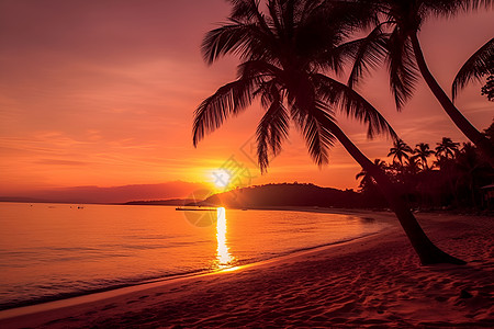 夕阳下的热带沙滩背景图片