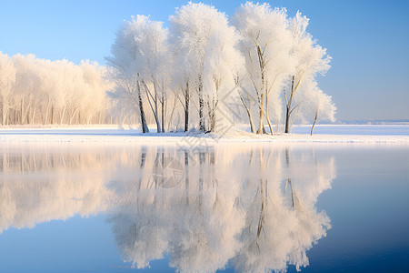 冬日白雪中的湖泊背景图片