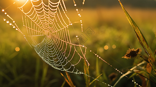 秋日阳光下的蜘蛛网图片