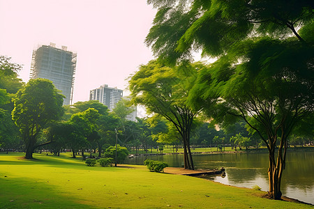 清新绿意的城市公园景观背景图片