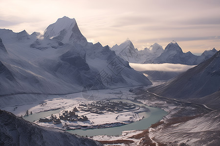 白雪皑皑的喜马拉雅山脉景观图片