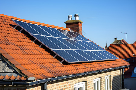 房屋屋顶的新能源发电光伏板图片