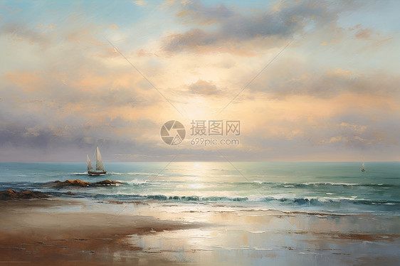 海边迷人的风景油画图片