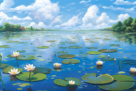 清澈湖水间的莲花图片
