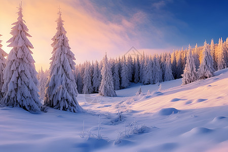 冬季白雪覆盖的丛林景观背景图片