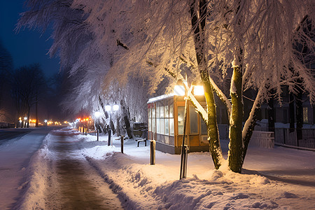 寒冷冬季的城市街道图片