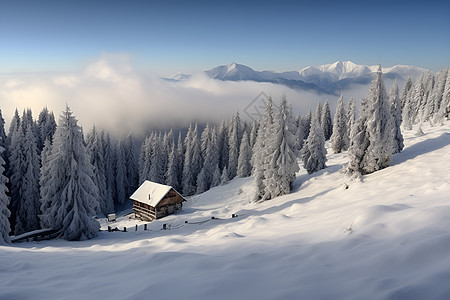 冬季白雪覆盖的雪山景观背景图片