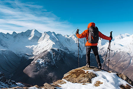 攀登雪山的旅者背景图片