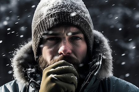 户外下雪天的男子图片