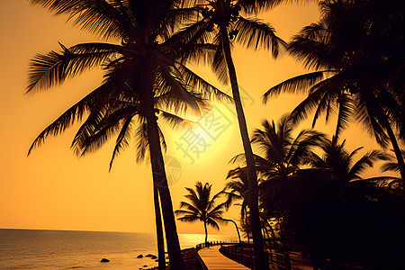 日落时度假海滩的美丽景观图片