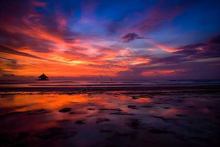 静谧日落的海滩图片