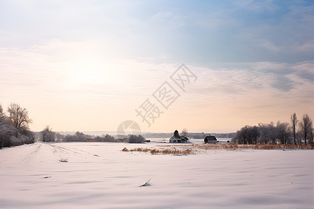 下雪冬日白雪中的房屋背景