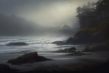 昏暗的海滩背景图片